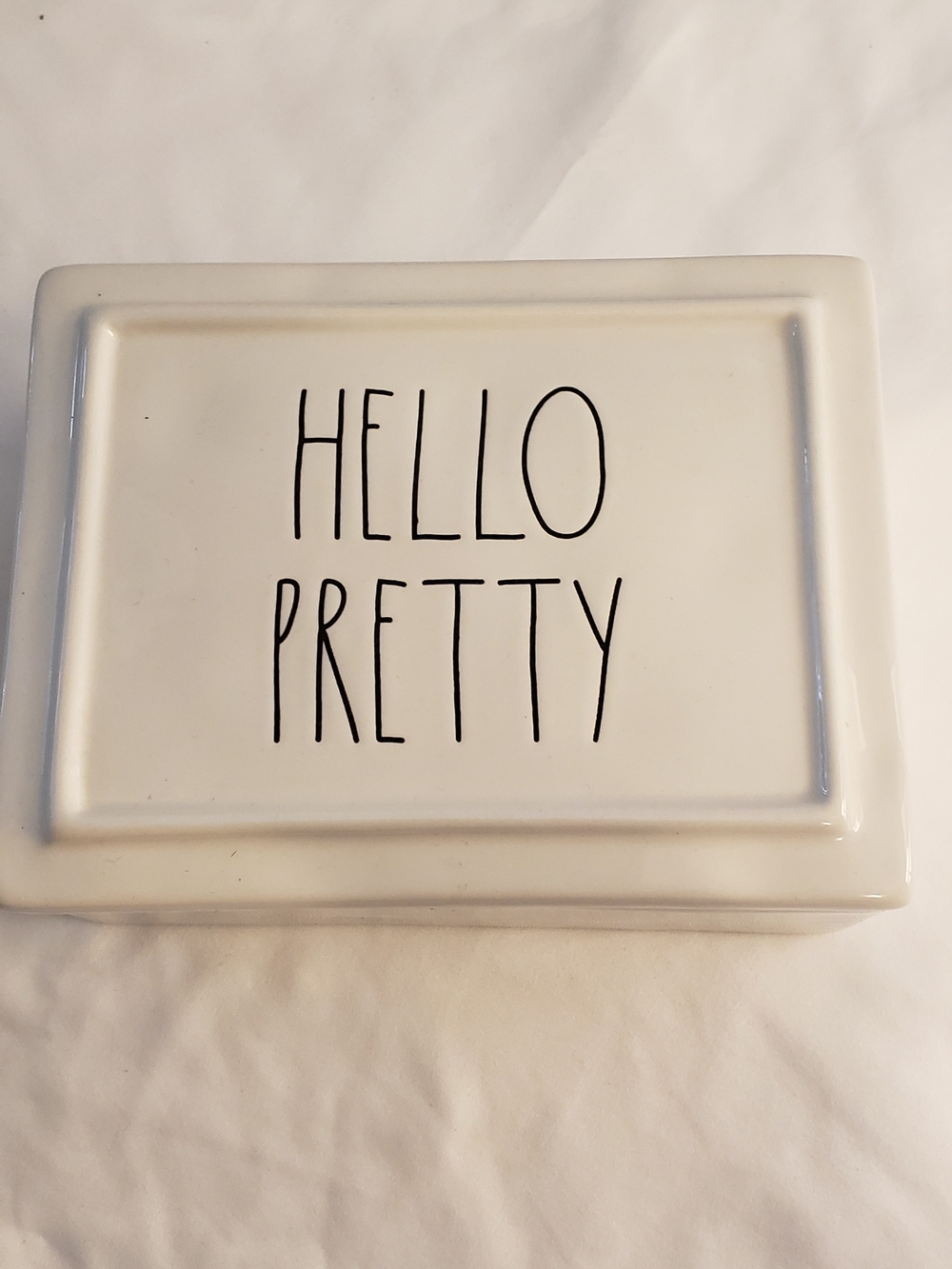 Rae Dunn White Ceramic 'HELLO PRETTY' Jewery Box
